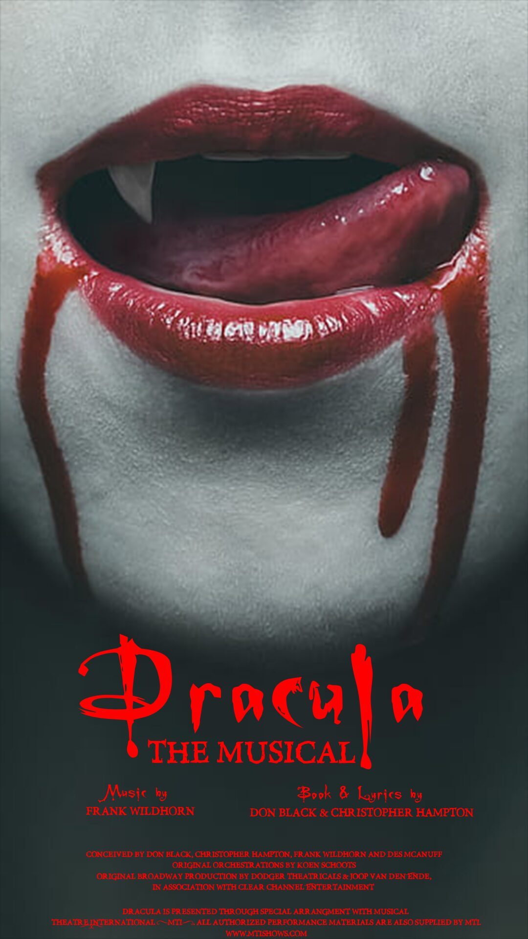 Dracula The Musical Theatrical Poster with credits music by Frank Wildhorn & Book & Lyrics by Don Black & Christopher Hampton